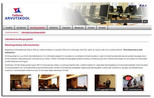 ekraanipilt veebilehest - projektide kirjeldused pildigaleriidega