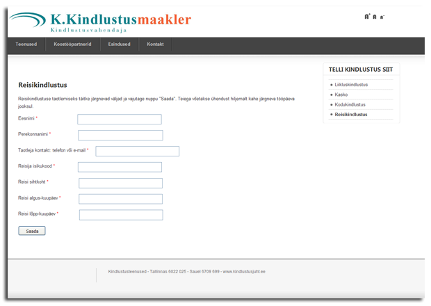 ekraanipilt veebilehest - veebivorm
