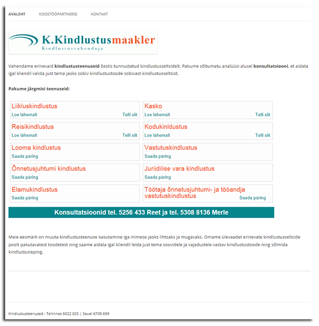 ekraanipilt veebilehest - avaleht