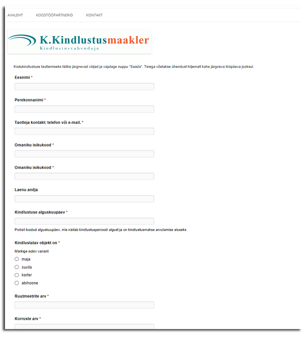 ekraanipilt veebilehest - veebivorm