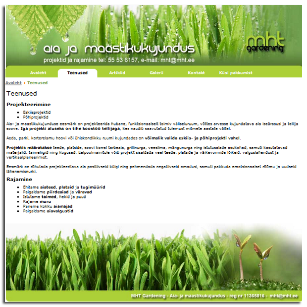 ekraanipilt veebilehest - teenused