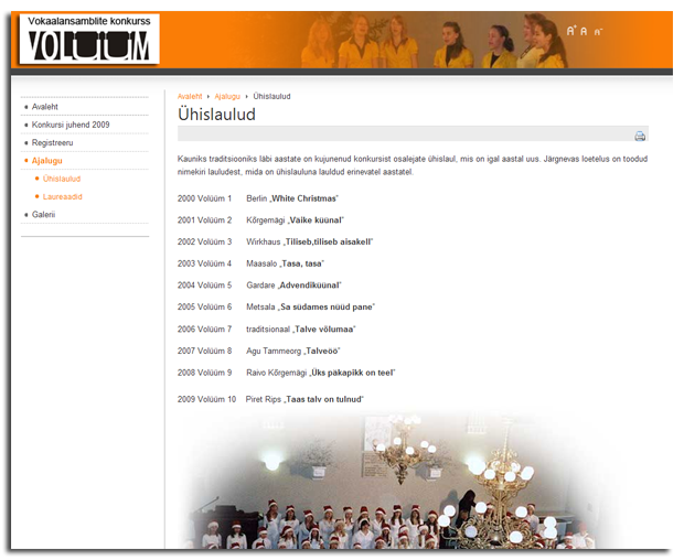 ekraanipilt veebilehest - &uuml;hislaulud